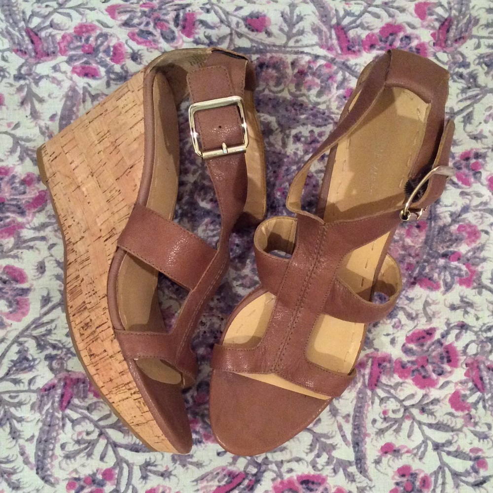 Nine West Brown Cork Wedge Heels Platforms SZ 10.5